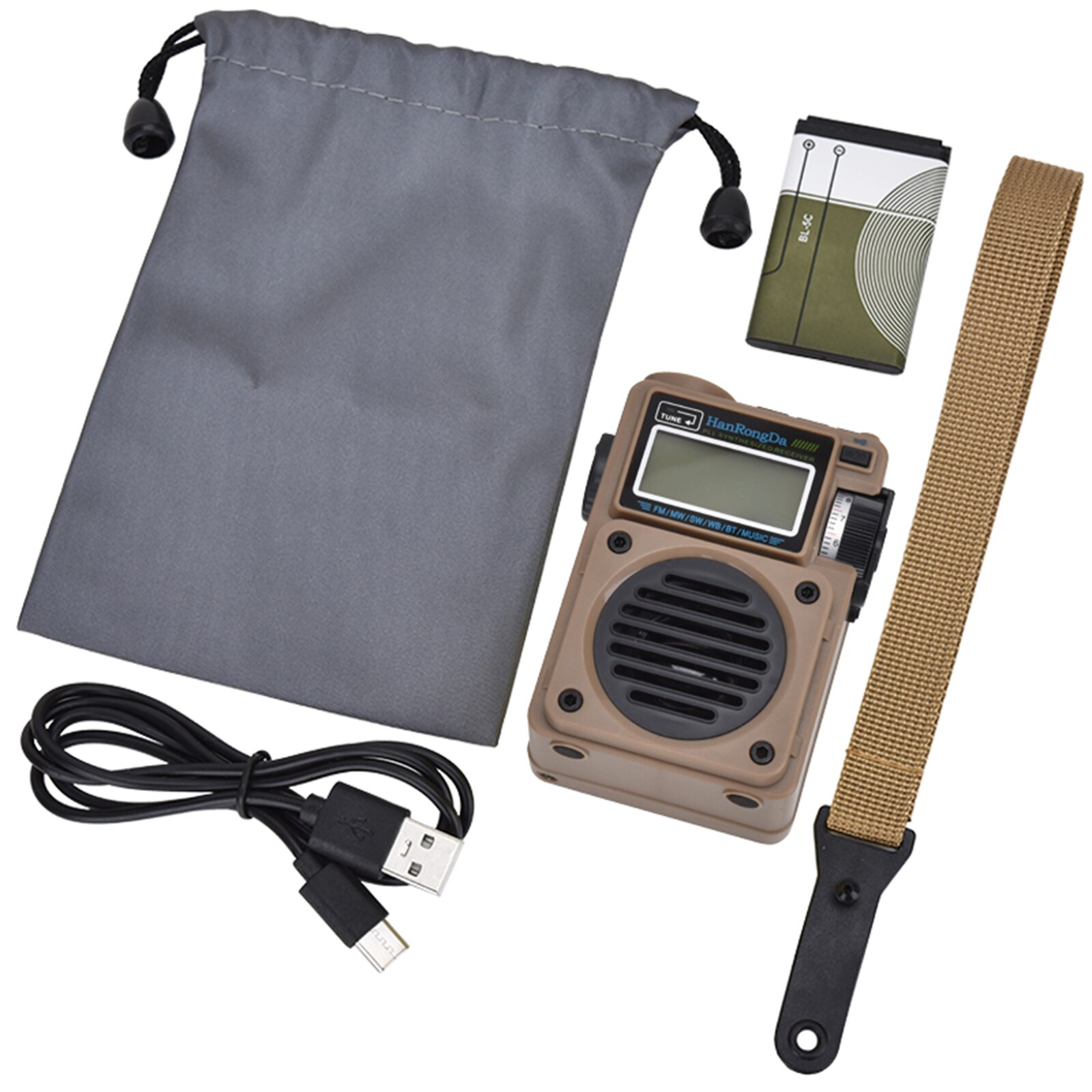 HanRongDa HRD-700 AM FM Radio Music Player Portable FM/SW/MW/WB Full-Band Digital Radio Rechargeable BT Speaker W/ TF Card Slot: Desert Yellow