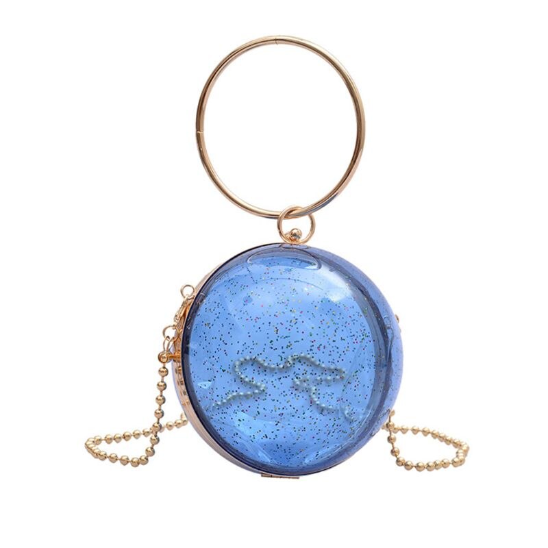 Ronde, doorzichtige dameshandtas voor gala, bruiloft, feest, avond, banket, tas  lx9f: Blauw