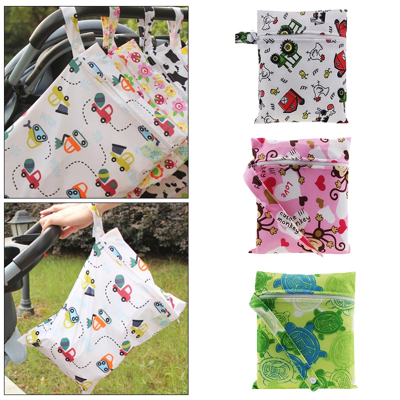 Printed pocket diaper bag waterproof reusable wet bag PUL travel wet dry bag minimum size 25x20cm diaper bag