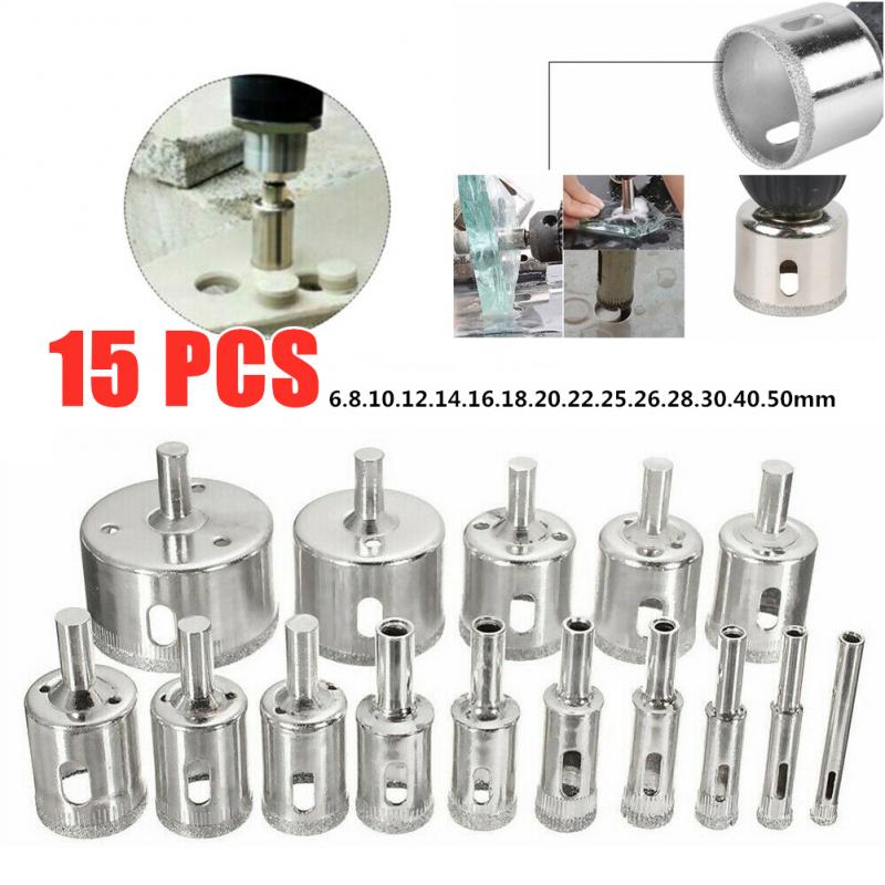 6-50mm 16PCS Diamond Hole Saw Drill Bit Set Glass Ceramic Tile Marble Saw Cutting Tools Diamond Coated Hole Saw Drill Bit Set: C 15pcs