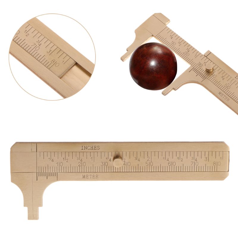 Mini calibre deslizante de latón Vernier calibrador 80mm 3,25 pulgadas regla de bolsillo doble escala