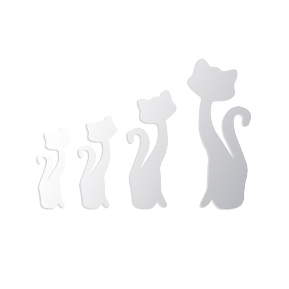 Moderne Home Decor 3D Stickers 4 Stuks Leuke Katten Acryl Spiegel Muurstickers Woonkamer Slaapkamer Muurschildering Diy Decal Art decoratie: Zilver