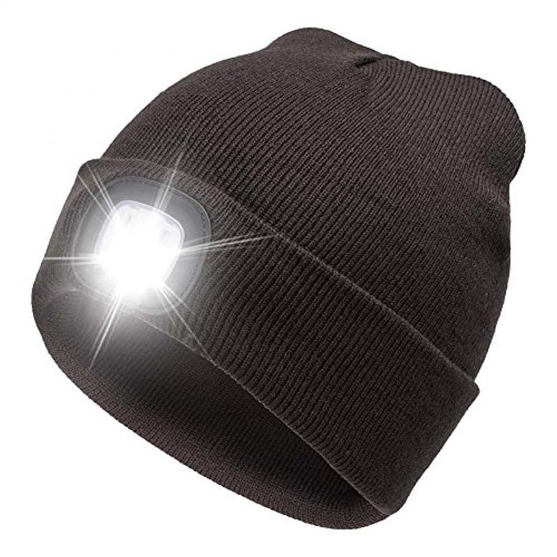 Adisputent Winter Unisex Warmer Knit Cap Hat Button Battery LED Beanie Cap LED Spot light hat LED light headlights 8: Coffee