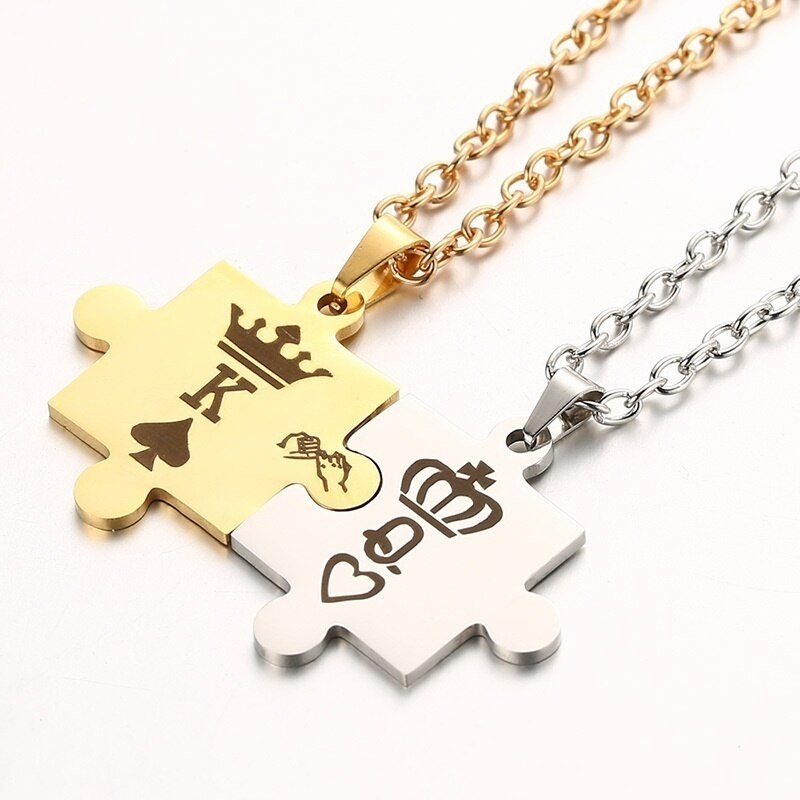 Puzzel Stuk Ketting Poker K En Q Hangers Kettingen Koppels Sieraden Rvs Ketting Koning En Koningin Kroon