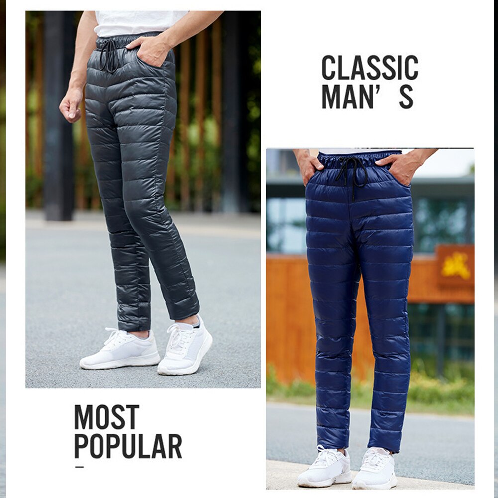 Winter Men Women Goose Down Pants Outdoor Camping Skiing Pants Thicken Waterproof Warm Slim Trousers