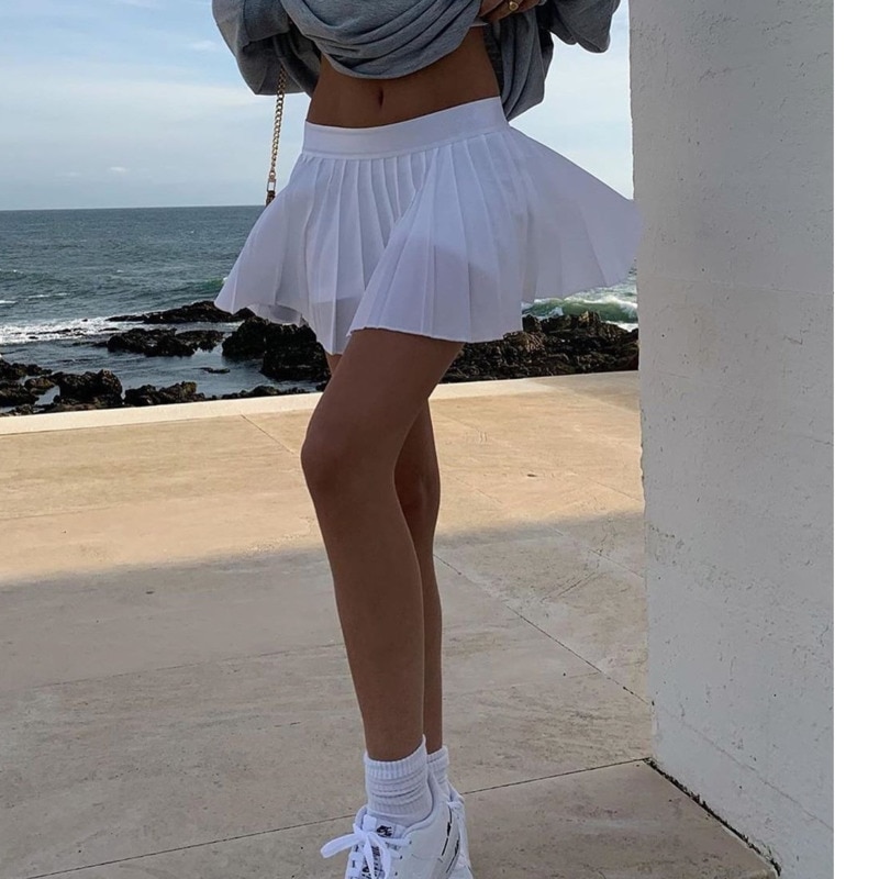 Tenny nederdel a-line hvid høj talje mini tennis nederdel flæse afslappet nederdel kvinders sommer overall nederdel tennis skorts