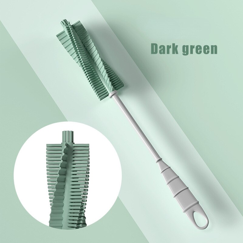 Spazzole rotanti in Silicone per biberon spazzola per tazza di pulizia per bambini spazzole per biberon per pulizia di alimenti strumento per la pulizia del lavaggio della tazza di vetro: green