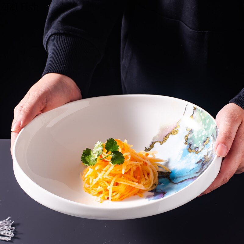 Nordic Style Ceramic Salad Plate Irregular Dinner Plate Restaurant Pasta Soup Plate Home Decoration Kitchen Tableware