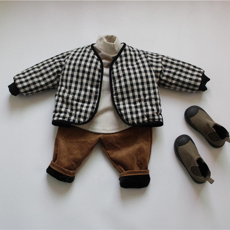 Korean Style Winter Baby Boys Plaid Thicken Cotton-padded Coats Loose Warm Kids Outerwear Children Clothes