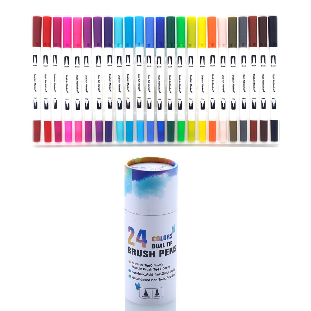 Stylo à pointe en feutre 12/60/100 couleurs, marqueur d'art pour dessin, peinture, ensemble de pinceaux de coloriage à l'eau, ensemble de stylos à double pointe pour l'école