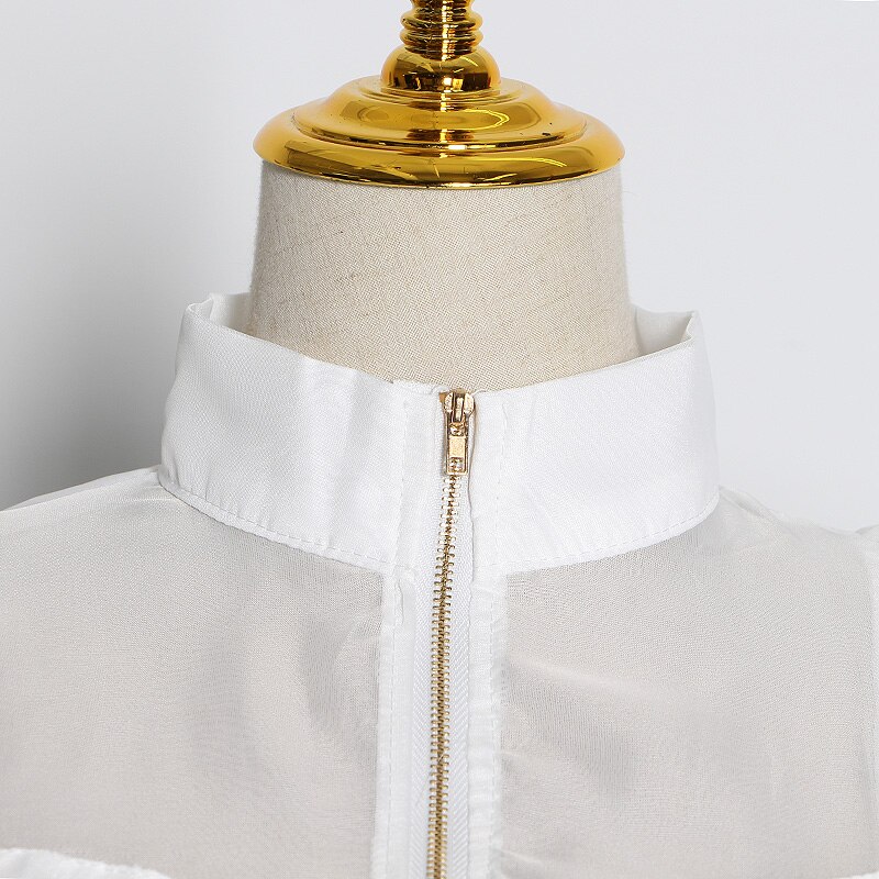 TWOTWINSTYLE-Blusa holgada informal con manga larga para mujer, camisa con volantes y cuello alto, ropa a la ,