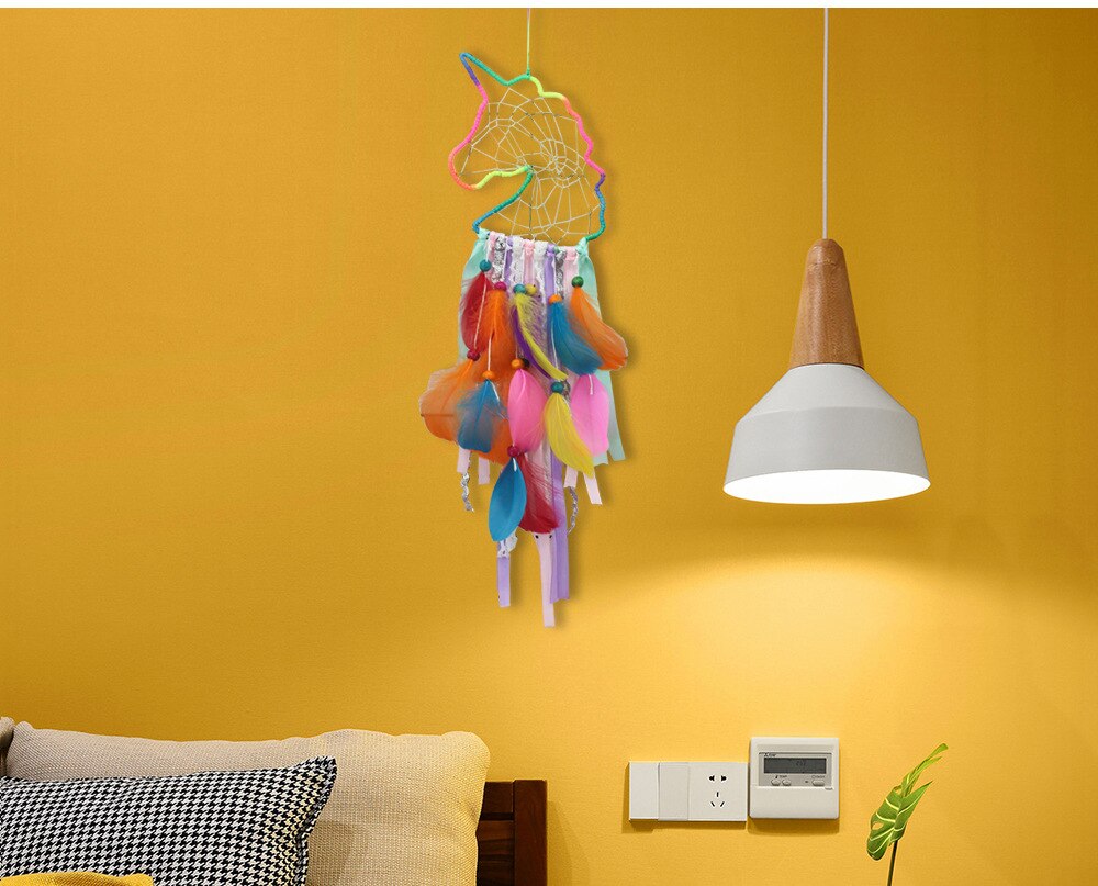 Eenhoorn Dream Catcher Kerst Kerstcadeau Voor Kinderen Kinderen Slaapkamer Haning Decor Met Een Gratis 1M Sting Verlichting Slaapkamer ornamenten