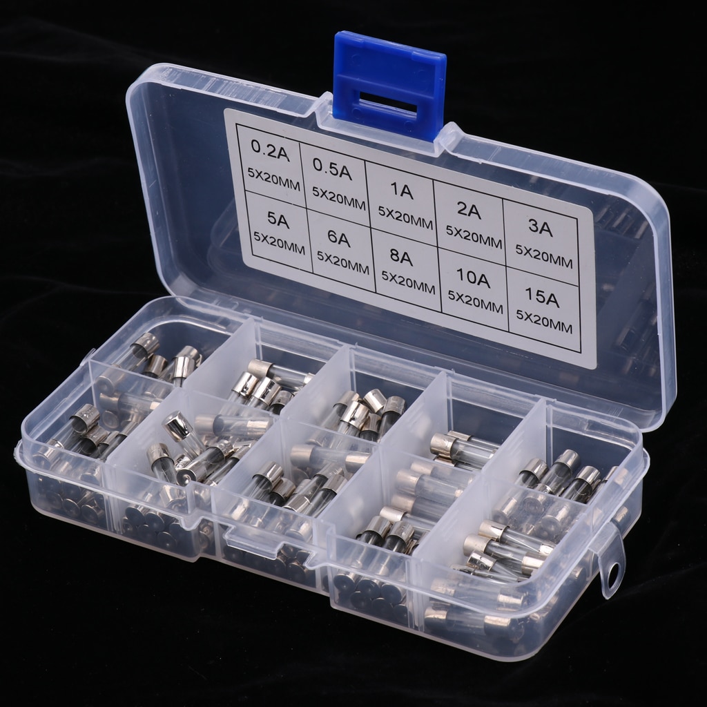 100 Pieces 5mmx20mm Quick Fast Blow Glass Assorted Fuse Amp 0.2A-15A