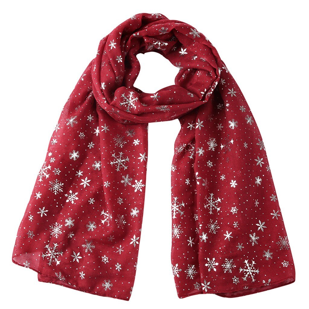 Winter Chiffon Scarf Women Snowflake Print Scarves Long Neck Wrap Christmas for Women Scarves foulard femme