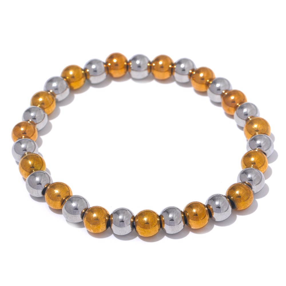 Yhpup 3/4/5/6 MM cuentas de acero inoxidable pulsera elástica hecha a mano diaria brazalete impermeable muñeca al por mayor joyería de Color dorado para hombres: Estampado en caliente