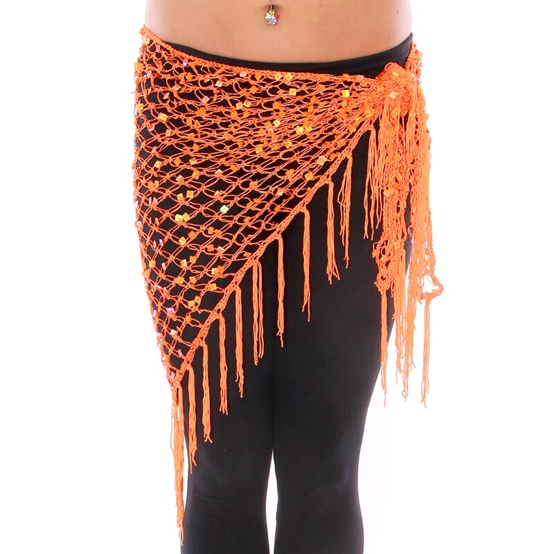 Accessoires de danse du ventre vert/or/argent, Crochet brillant, ceinture à paillettes, écharpe de hanche, enveloppes de pompon pour la danse du ventre, mouchoir: Orange