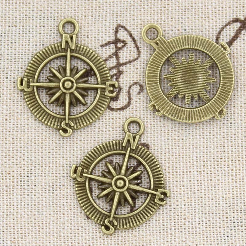 5Pcs Charms Kompas 28X24Mm Antieke Maken Hanger Fit, Vintage Tibetaanse Brons Zilver Kleur, diy Handgemaakte Sieraden