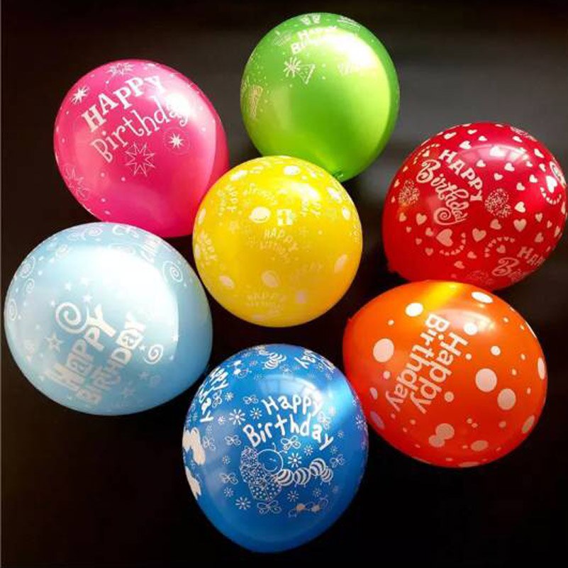 Gelukkige verjaardag full print 12inch ronde latex ballonnen helium ondersteuning feestartikelen 100 stks/partij