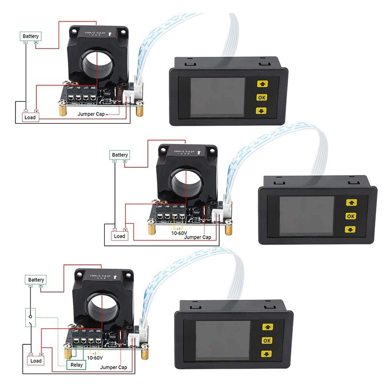 Charge-Discharge Monitor 0-90V 100A DC Ammeter Voltmeter LCD Display Digital AH WH Watt Meter Tester with Hall Sensor