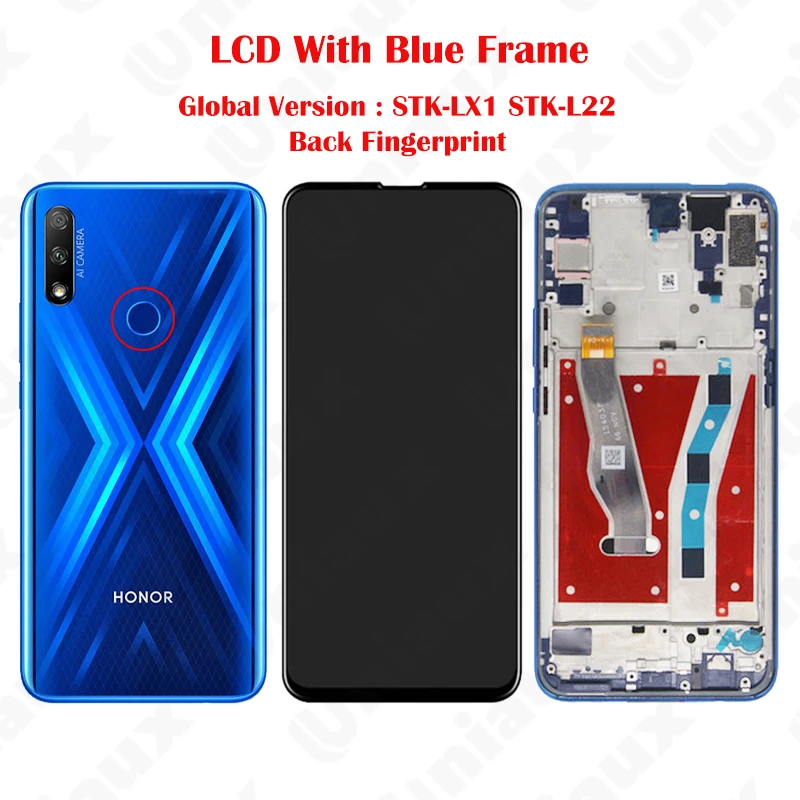 6.59 tuuman huawei honor 9x pro lcd-näyttö kosketusnäyttö digitizer kokoonpano varaosat honor 9x näyttö: Musta