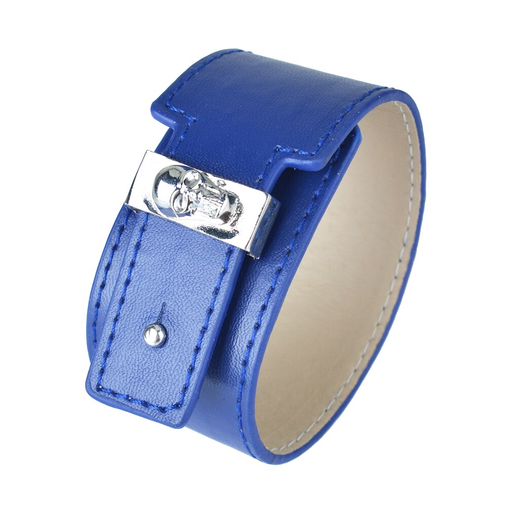 Kirykle – Bracelet en cuir large bleu pour femmes, bijoux de Style Punk, décorations tête de mort