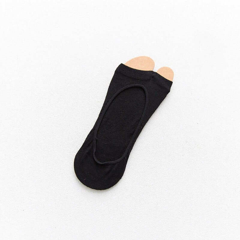 Women Two Toe Socks Summer Breathable Non-Slip Ankle Socks Solid Color Female Cotton Low Cut Boat Socks: black