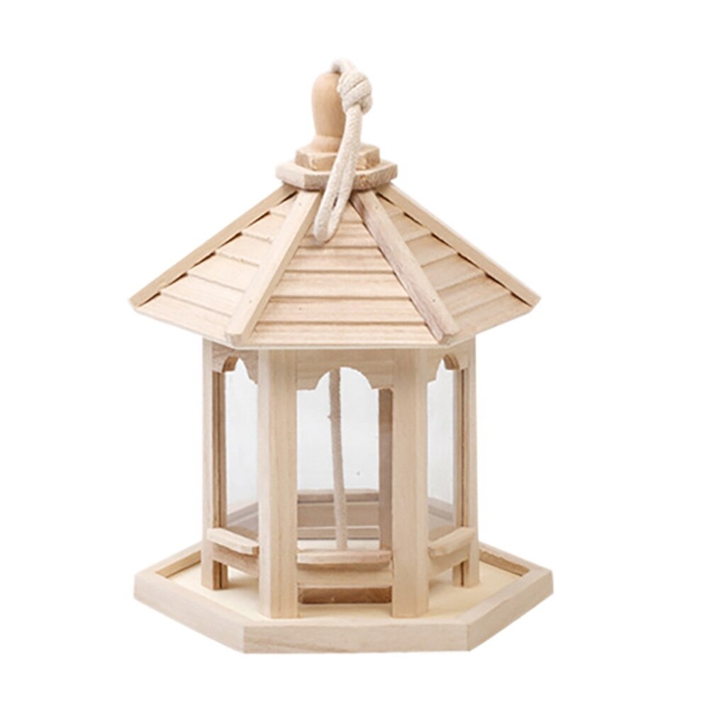 Wooden House Bird Feeder Hanging Feeding Station Hollow Bird Feeder Home Garden Yard Outdoor Pet Decors