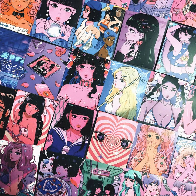 INS Pink Cute Girl Sticker DIY Scrapbook Bottom Collage Phone Diary Happy Plan Sealing Decoration Sticker