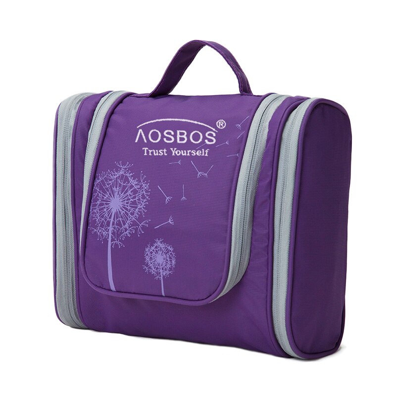 Aosbos bolsa de cosméticos impermeável, bolsa grande de nylon para homens e mulheres, organizador para viagem, kit de higiene pessoal: purple