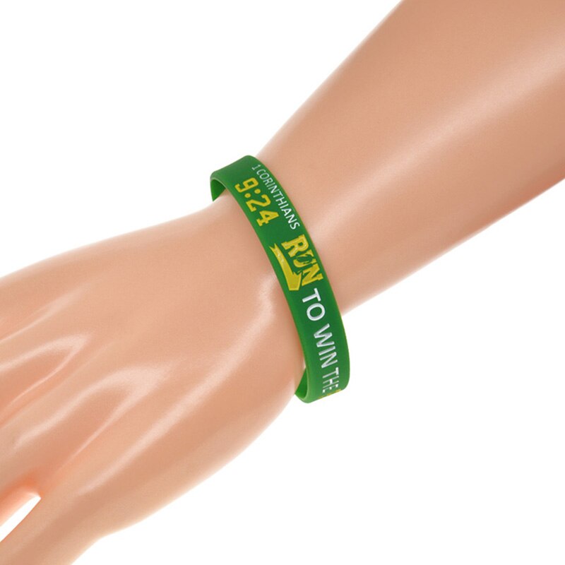 OBH 50PCS Classic Green Jesus One Corinthians 9 24 run to win the prize Silicone Wristband