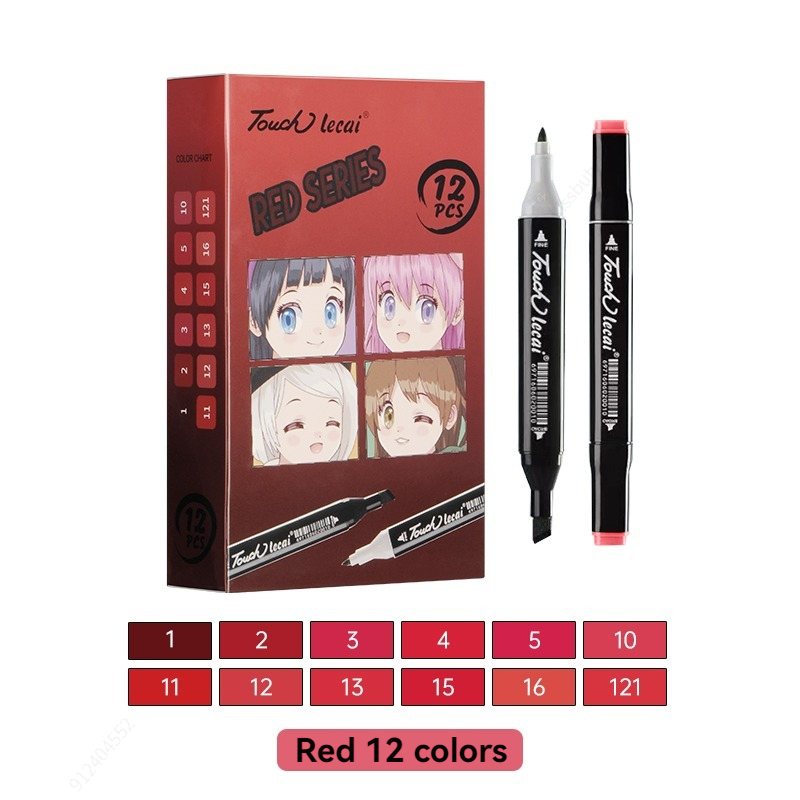 Rotuladores de uso artístico , 12 colores, bolígrafo de fieltro con Alcohol, marcadores para bocetos de Manga, pincel doble, suministros de arte, juego de dibujo: Morado