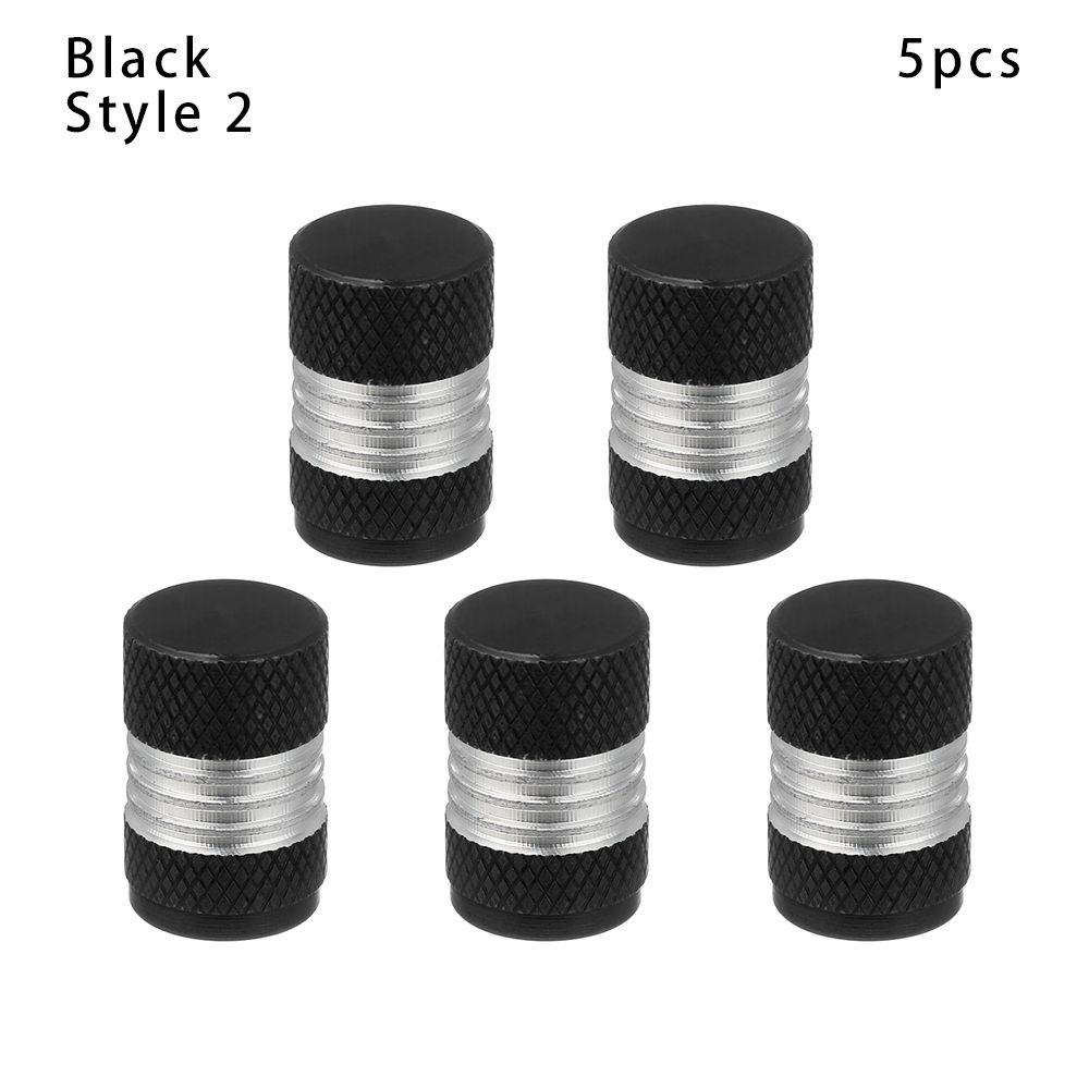 5pcs Universal Bike Valve Caps Dustproof Aluminum Alloy Schrader Valve Caps Motorcycles Trucks Cars Bikes: Black-Style 2