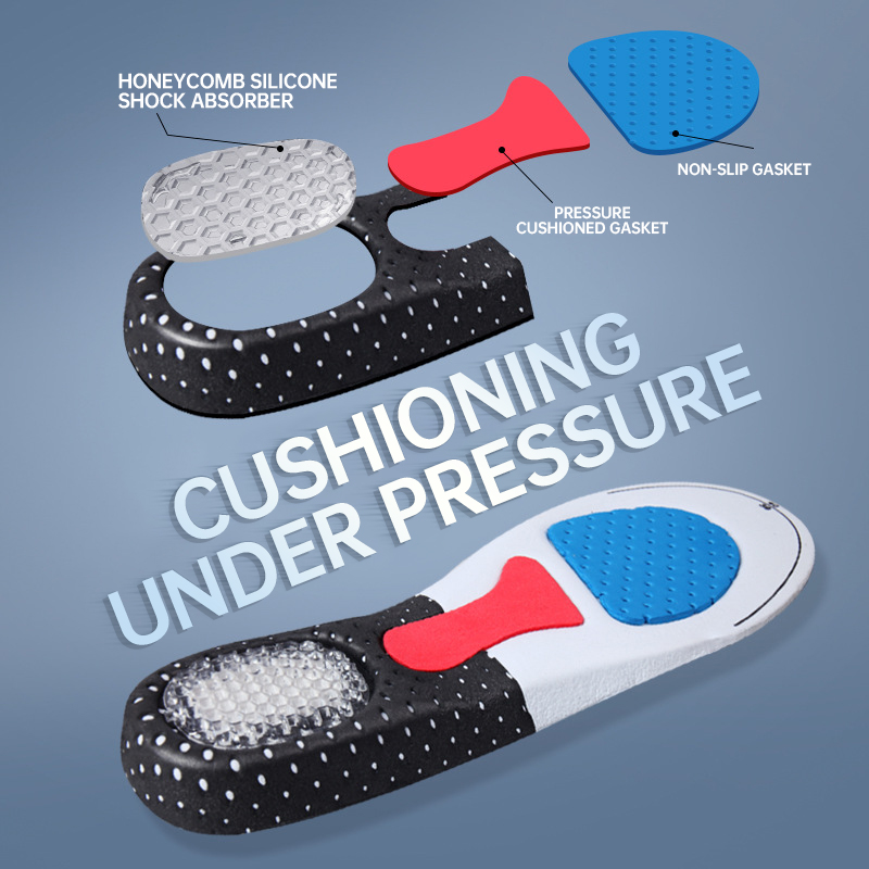 Orthopedic sports insoles for arch support for men and women outdoors, shock-absorbing foam insoles and cut-resistant silicone insoles
