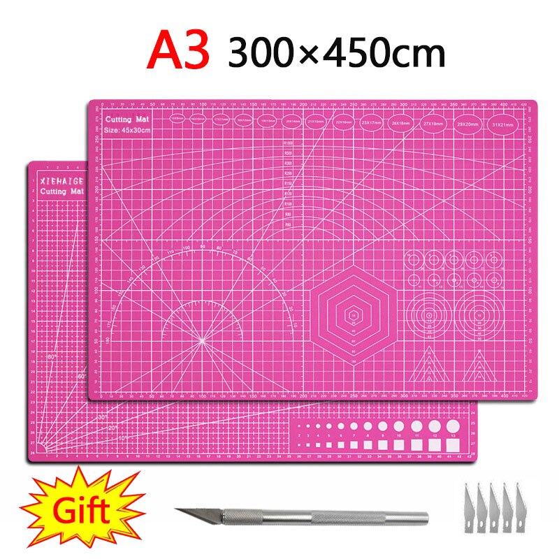 Thickening A2 A3 Color Multifunction Pvc Self Healing Cutting Mat Cutting Pad Board Cutter Knife DIY Craft Tool Office Supplies: A3 Pink