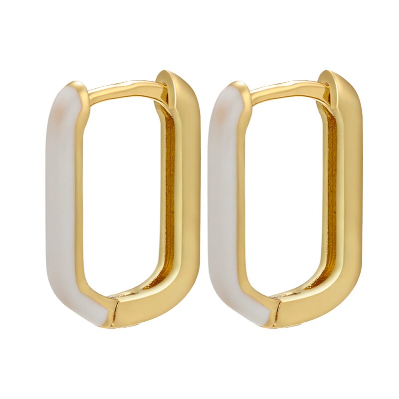 Zhukou Emaille Geometrische Rechthoek Hoepel Oorbellen Goud Kleur Kleine Hoepel Oorbellen Voor Vrouwen Mode-sieraden VE427: gold white