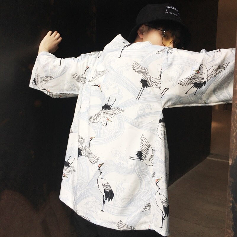 Kimono Men Japanese Kimono Traditional male kimono cardigan men harajuku streetwear samurai costume yukata male haori obi FF001