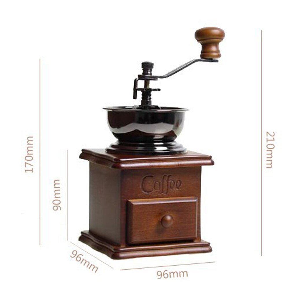 Moedor de café manual do vintage, moinho de café da manivela da mão do ferro fundido antigo com ajustes de moer-9.6x21cm/3.78x8.27 Polegada: Coffee Grinder