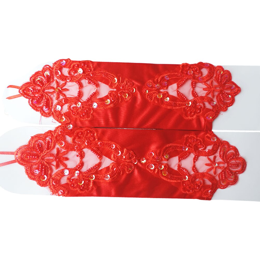 6 Colors Gloves Fingerless Satin Party Prom Bride Gloves For Women Female Long Gloves: Red