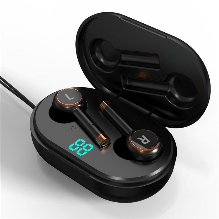 Stereo vero Cuffie Senza Fili TWS oortjes Auricolari Bluetooth sport bass handsfree chiamata HD Auricolari con microfono per Cellulari: Black Plus