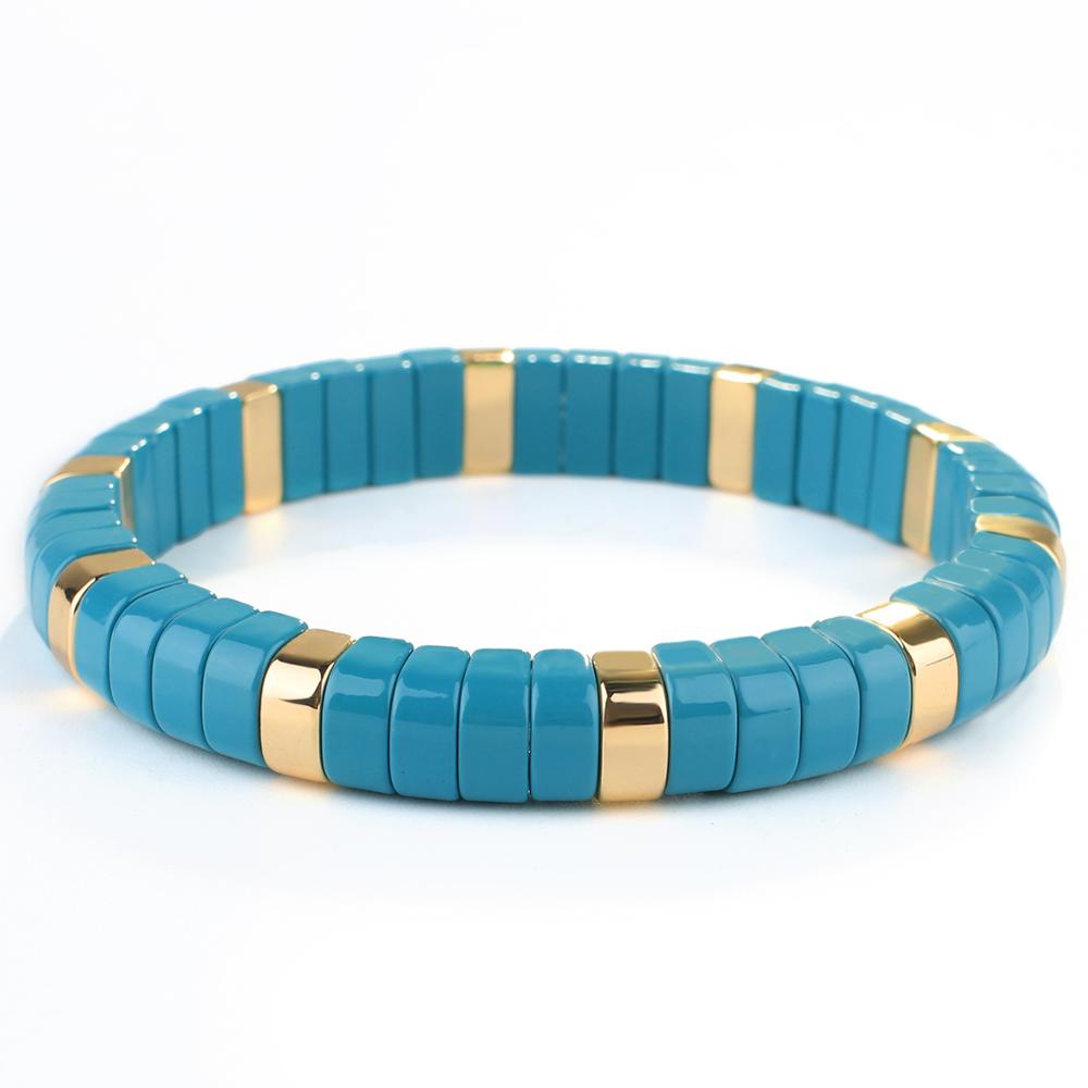 Kelitch Regenboog Armband Kleurrijke Emaille Kralen Armband Met Elastiek Tegel Enamel Armband Manchet Armbanden Voor Vrouwen: KLTRO-K007M