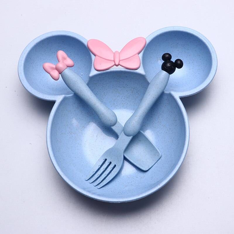 Tarwe Stro Baby Diner Kom Kinderen Cartoon Servies Set Kid Diner Plaat Baby Training Kom Lepel Vork Set: 04