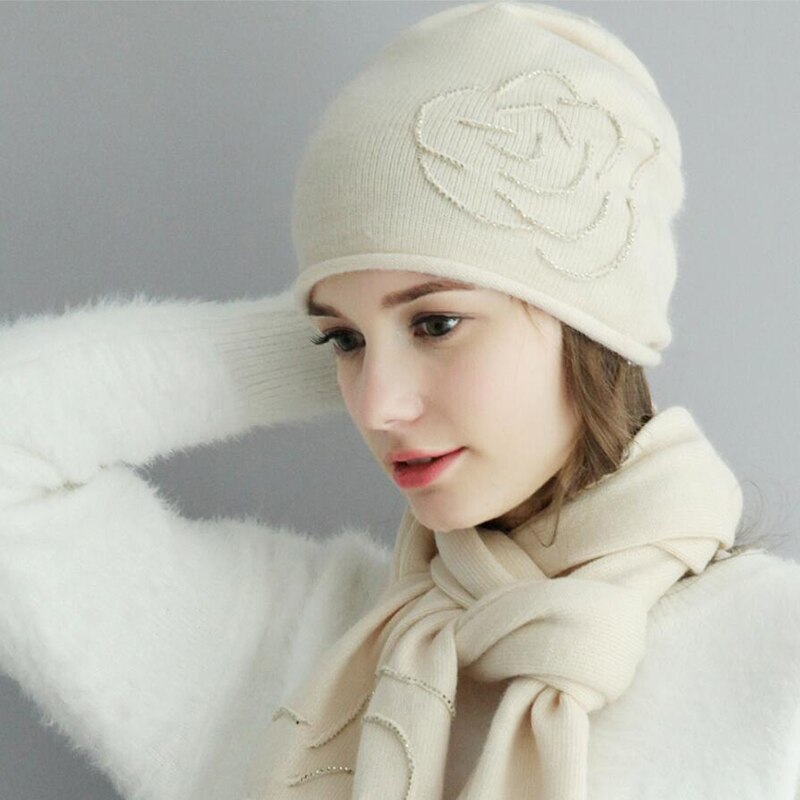 Kvinder hat tørklæde sæt efterår vinter uld hatte afslappet varm baret stil kvindelige beanies