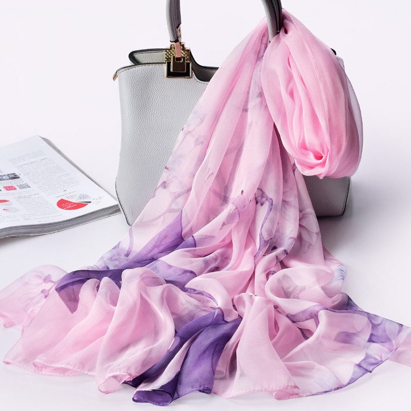 100% Echte Zijde Sjaal Voor Vrouwen Natuurlijke Zijde Sjaals Wrap Voor Dames Luxe Print Grote Pure Zijden Sjaal foulard: Color 5