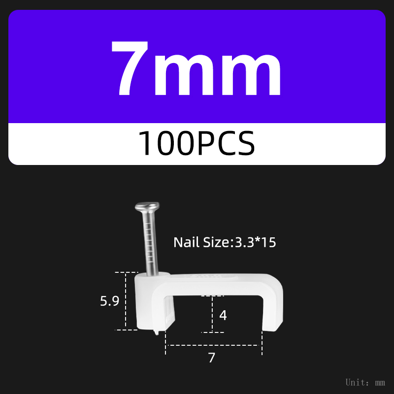 100Pcs Vierkante Draad Kabel Clip Houder Nail Telefoon Netwerk Muur Vaste Lijn Management Plastic Kaart 4/5/6/7/8/10/12/14Mm: Black