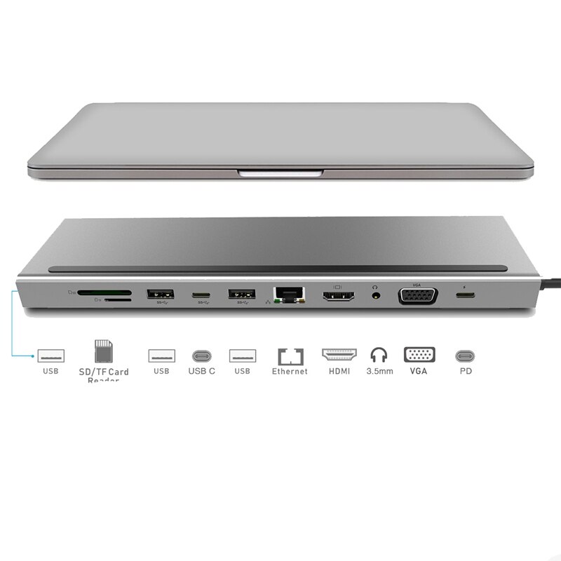 11 in 1 USB C Del Computer Portatile Docking Station di Tipo C a HDMI VGA RJ45 Ethernet USB 3.0 SD/TF lettore di Schede Con PD di Ricarica per Pro