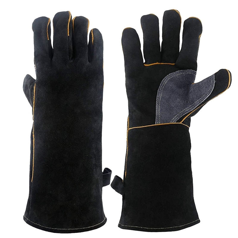 Ekstreme varme- og brandsikre handsker læder med søm, vanter perfekt til pejs, komfur, ovn, grill, svejsning, grill, mig, gryde holder: 35cm