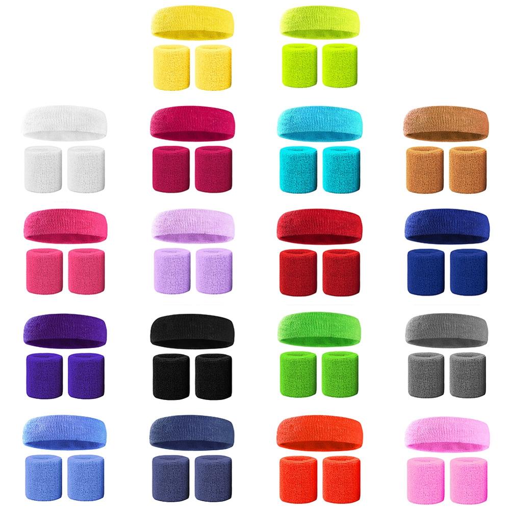 Fitness Elastic Headband Breathable Sweat Absorbent Hair Band Head Wrap Sweatband Cotton Set