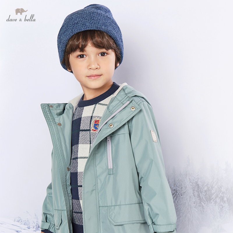 DKH18218 dave bella winter kids unisex jacket soild button pockets hooded coat children outerwearar
