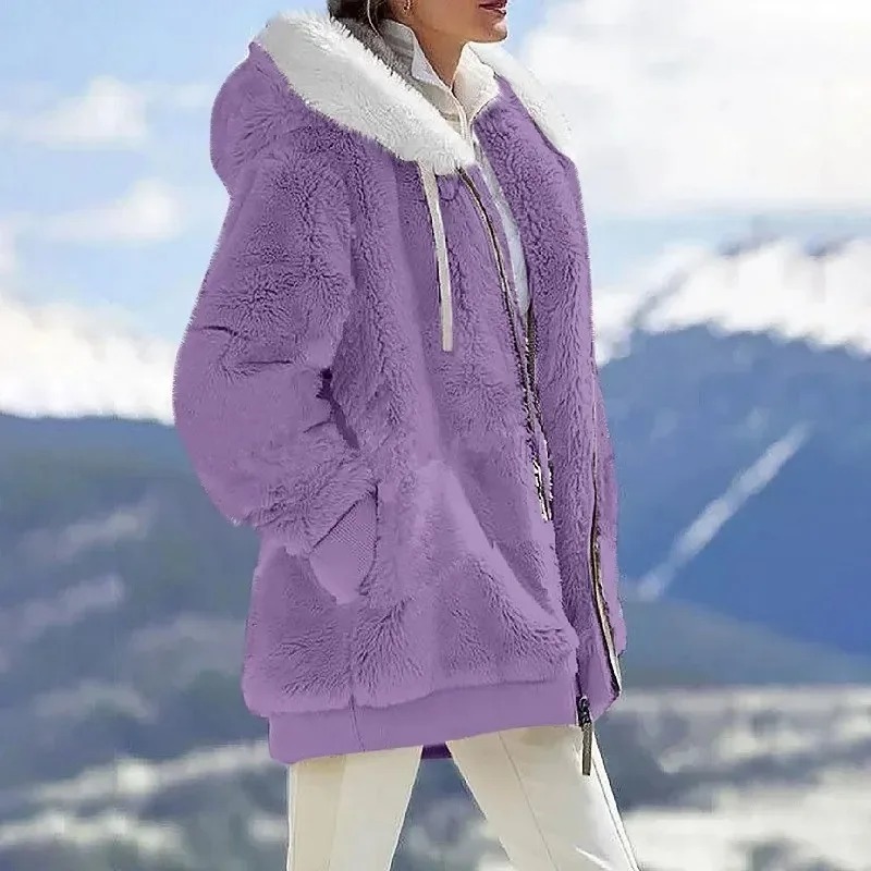 2024 hiver femmes manteau décontracté à capuche fermeture éclair dames vêtements cachemire femmes polaire veste couleur unie dames manteaux