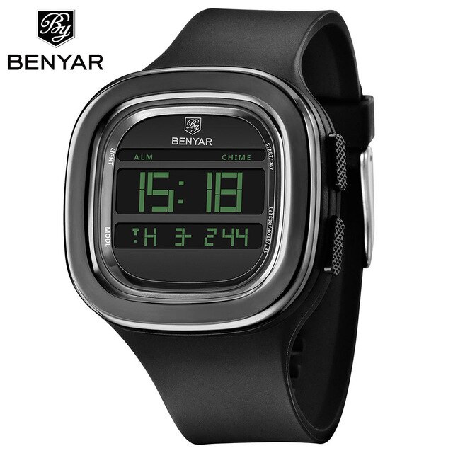 BENYAR Elektronische heren Horloge Schokbestendig Duurzaam Automatische Datum Top Luxe Digitale Elektronische Sport heren Horloge: Black Black